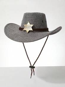1 pièce Chapeau de cowboy unisexe occidental avec insigne amovible, chapeau de soleil Panama à large bord, protection solaire d'été, chapeau de plage, convient pour les événements de cowboy occidental, les festivals, les performances sur scène, l'ombrage au soleil, pour toutes les saisons