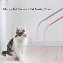 Silicone Cat Teasing Stick Mouse Tail Silicone Cat Teasing Stick Cat Interactive Simulation Mouse Catching Replaceable Pole Cat Toy - Multicolor - View 2