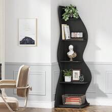Rustic 5-Tier Wall Corner Bookshelf, Stylish Corner Small Bookcase Storage Rack Plant Stand With Unique Shape For Living Room, Home Office (1PC, Brown) - Black - View 7