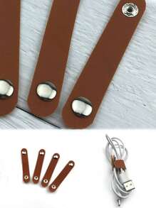 1 Peça Abraçadeira de Cabo de Dados, Envoltório de Couro para Fone de Ouvido, Armazenamento de Cabo de Energia, Fivela de Couro Tipo Pressão