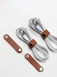 1 Peça Abraçadeira de Cabo de Dados, Envoltório de Couro para Fone de Ouvido, Armazenamento de Cabo de Energia, Fivela de Couro Tipo Pressão