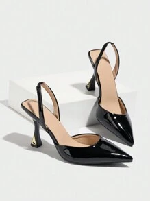 Tacones de aguja de punta fina para mujer, tacones altos elegantes y minimalistas para fiestas/bodas/citas/uso casual, cómodos para exteriores, diario, ir y venir, en piel sintética negra