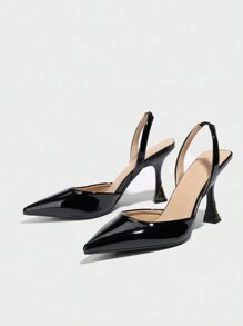 Tacones de aguja de punta fina para mujer, tacones altos elegantes y minimalistas para fiestas/bodas/citas/uso casual, cómodos para exteriores, diario, ir y venir, en piel sintética negra