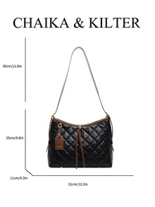 1pc CHAIKA & KILTER Solid Color PU Fabric Shoulder Bag, Women Vintage Fashion Casual Tote Bag, Large Capacity Crossbody Bag Adjustable Strap Design Zipper Closure, Suitable For Travel, Shopping, Dating, Women's Gifts, Fit For Teenage Girls, College Students, Beginners, White Collar, Great For Office, College, Work, Business, Commuting, Outdoor, Travel, Picnic - Black - View 2