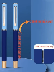 [Customized] Engraved On The Pen Shaft / Provide 1pc Elegant, Fashion, Beautiful Custom Ink Refillable Fountain Pen With 0.28mm Fine Nib / Smooth Writing, Comes With 30pcs Ink Cartridges 3.4mm In Diameter, Thoughtful Daily Writing/Calligraphy Pen, Personalized Gift For Valentine's Day, Christmas, Father's Day, Teacher's Day, Thanksgiving Back To School