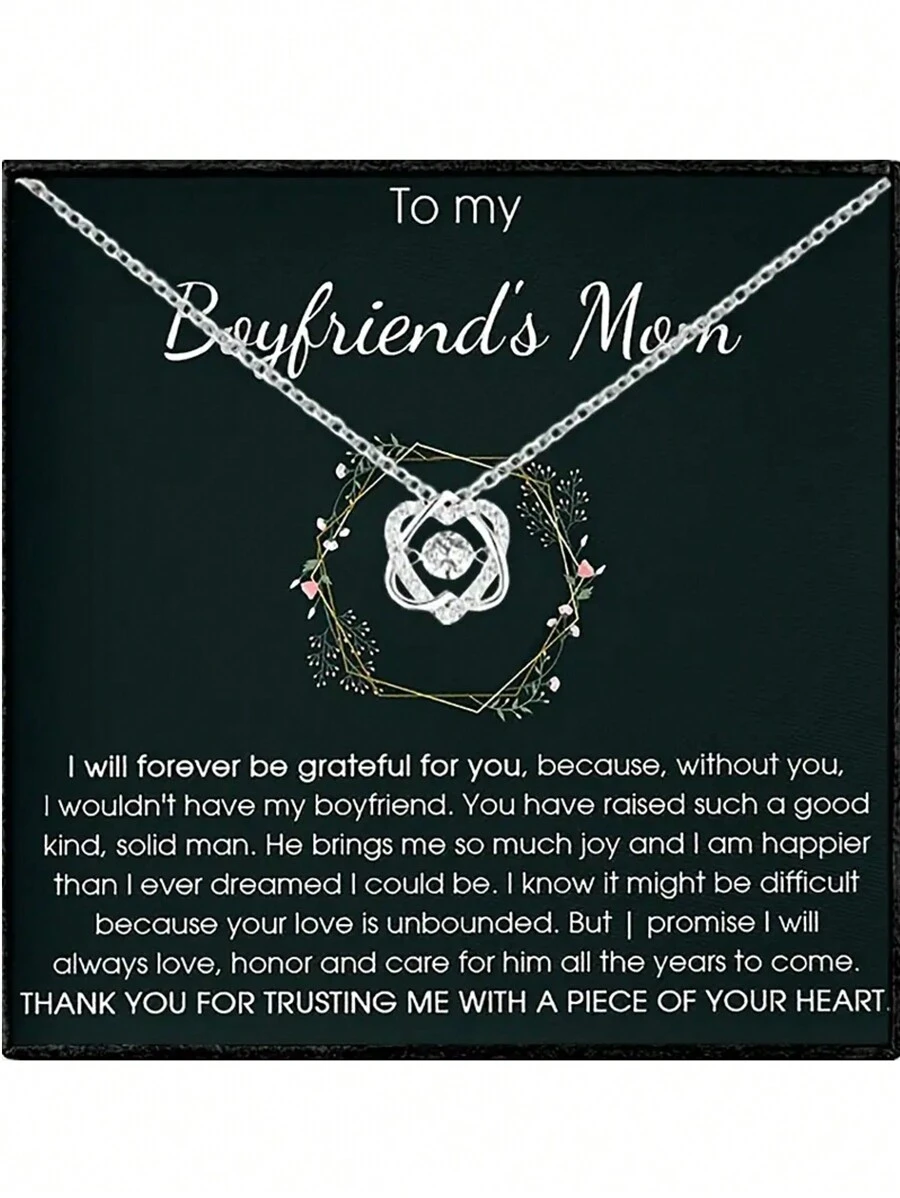 送给男朋友妈妈的优雅互锁双心项链 - 方晶锆石和铜，生日、情人节、母亲节、圣诞节的完美礼物，附祝福卡和礼品盒，妈妈，母亲，母亲节，礼物 - Gift for Boyfriend's Mom - 查看 1