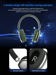 Auriculares inalámbricos inteligentes con montaje en la cabeza, a prueba de ruido, con batería de larga duración, compatible con tarjeta TF y entrada AUX, adecuado para juegos y deportes.