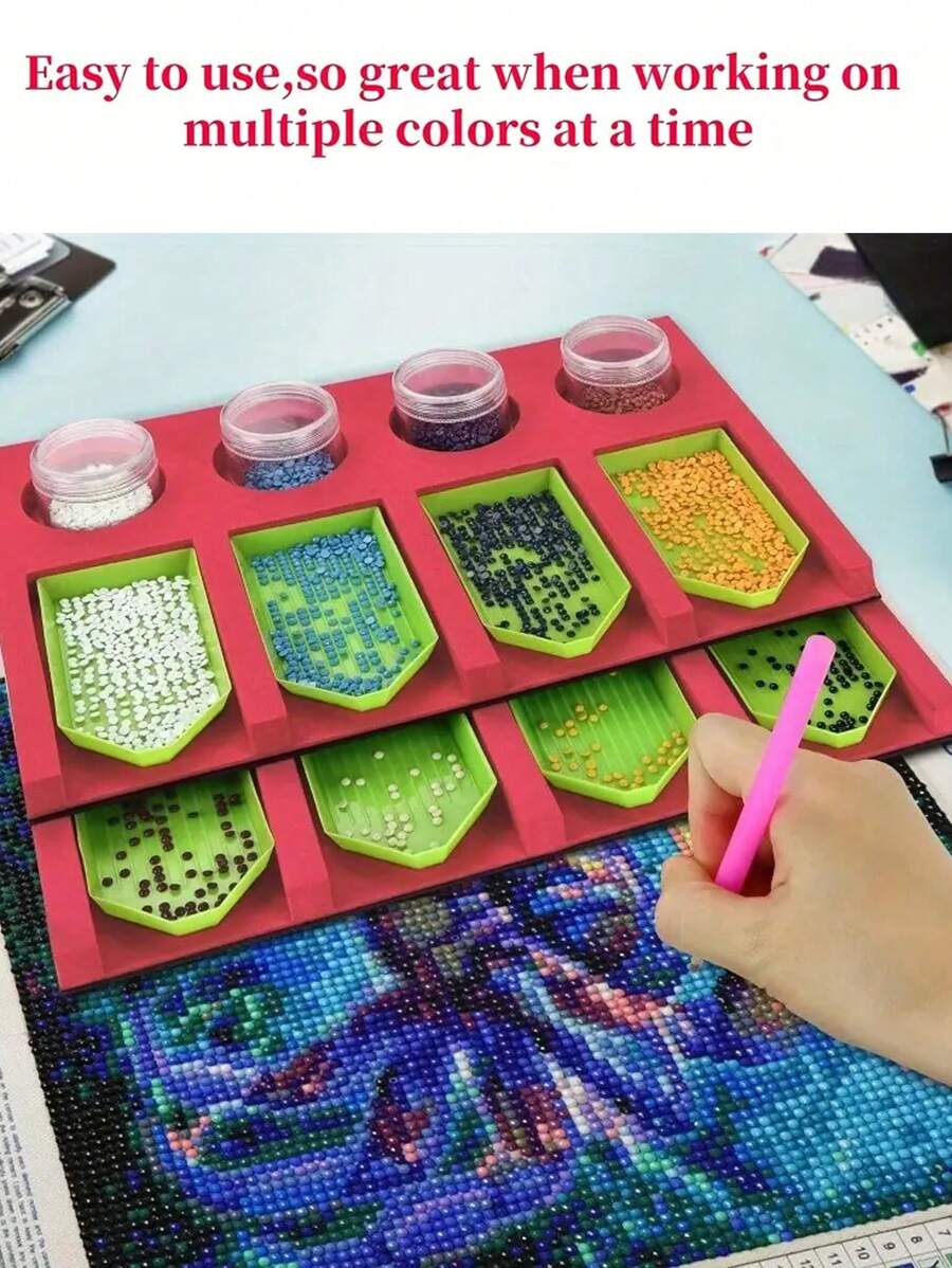 Four-Slot Diamond Painting Tray Storage Rack And Tray Set, One Red EVA Foam Multi-Compartment Tray And 4 Small Trays, Multifunctional Art And Craft Storage Tool, For Storing Diamond Painting Tools And Accessories, DIY Diamond Painting 5D Diamond Embroidery Cross Stitch Mosaic Craft Tool Accessories