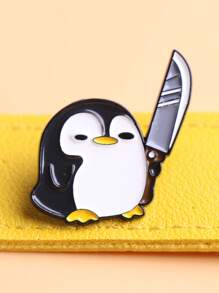 1pc Metal Penguin Shaped Brooch Pin, Fashionable Lapel Pin For Daily Wear, Gift For Friends - Multicolor - View 2