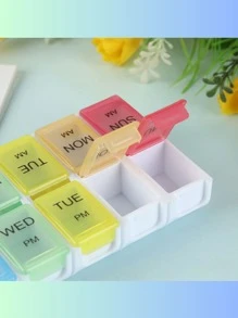 1PC 创新彩虹黑白透明盖子设计大容量7天14隔间AM/PM迷你隔间彩色组合药丸收纳盒，可拆卸每周药丸盒，便携式多色可分离维生素及补品储存盒，每日定时提醒，健康管理助手，家庭必备药盒，便携式个人药盒 - 彩色 - 查看 7