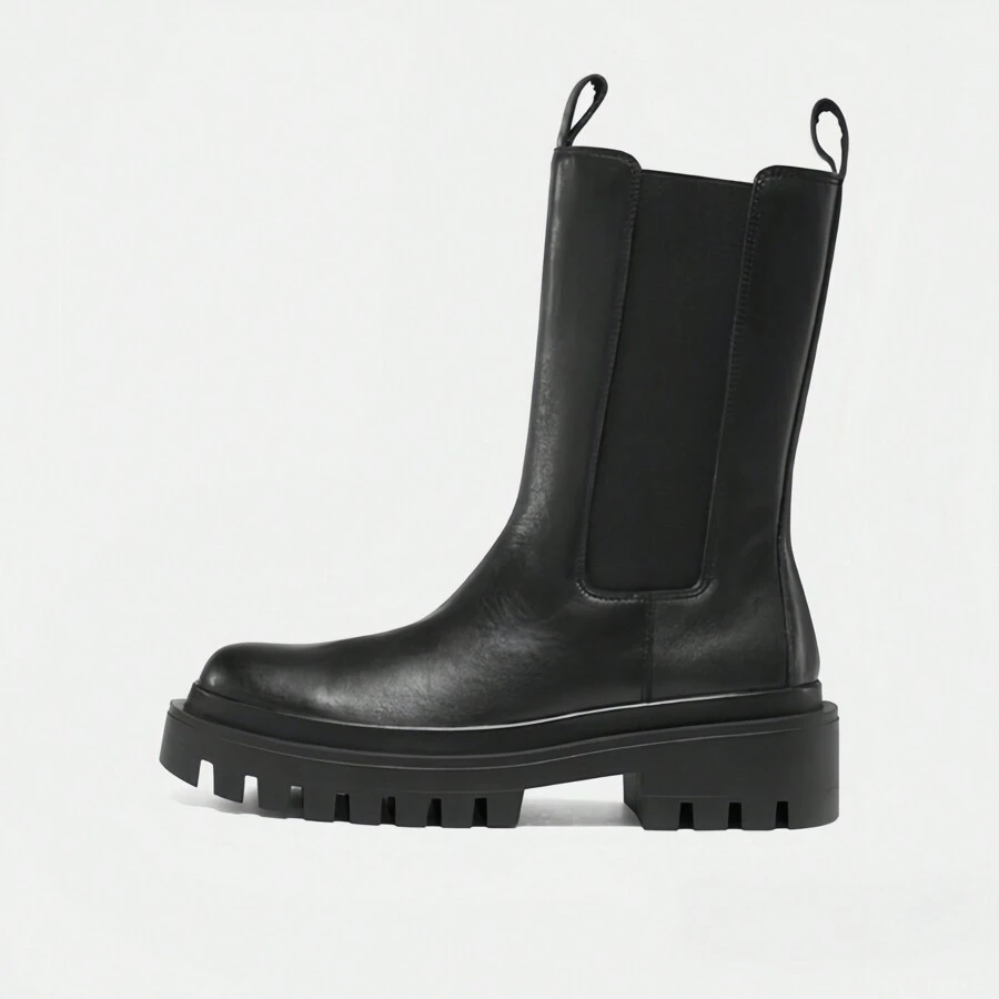 Skechers Botines de tacón grueso de cuero para mujer, cómodos y modernos de invierno con muesca baja - Negro - Ver 1