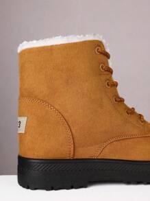 Las mujeres de invierno al aire libre antideslizante botas de nieve caliente, la moda con cordones de fondo grueso tobillo botas botas cortas, 2024 nuevas botas de nieve forrada de felpa - Marrón - Ver 7