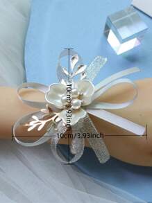 4er Set eleganter französischer silbergrauer Handgelenk-Corsage für Brautjungfern, koreanischer Stil Hochzeit Braut Kristall Handgelenk Blume Hochzeitsaccessoires