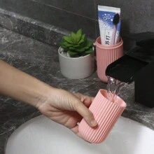Draagbare reis tandenborstel kofferset met deksel, spoelbeker, tandpasta en tandenborstel opbergdoos
