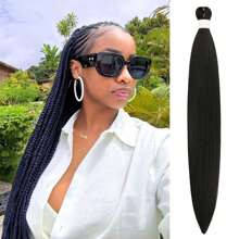 1/3/6 Packungen Schwarze Flechthaarsträhnen aus vorgespanntem knotenlosem Kanekalon für Boxzöpfe, langgestreckte, gerade synthetische Flechthaarverlängerung für knotenlose Zöpfe
