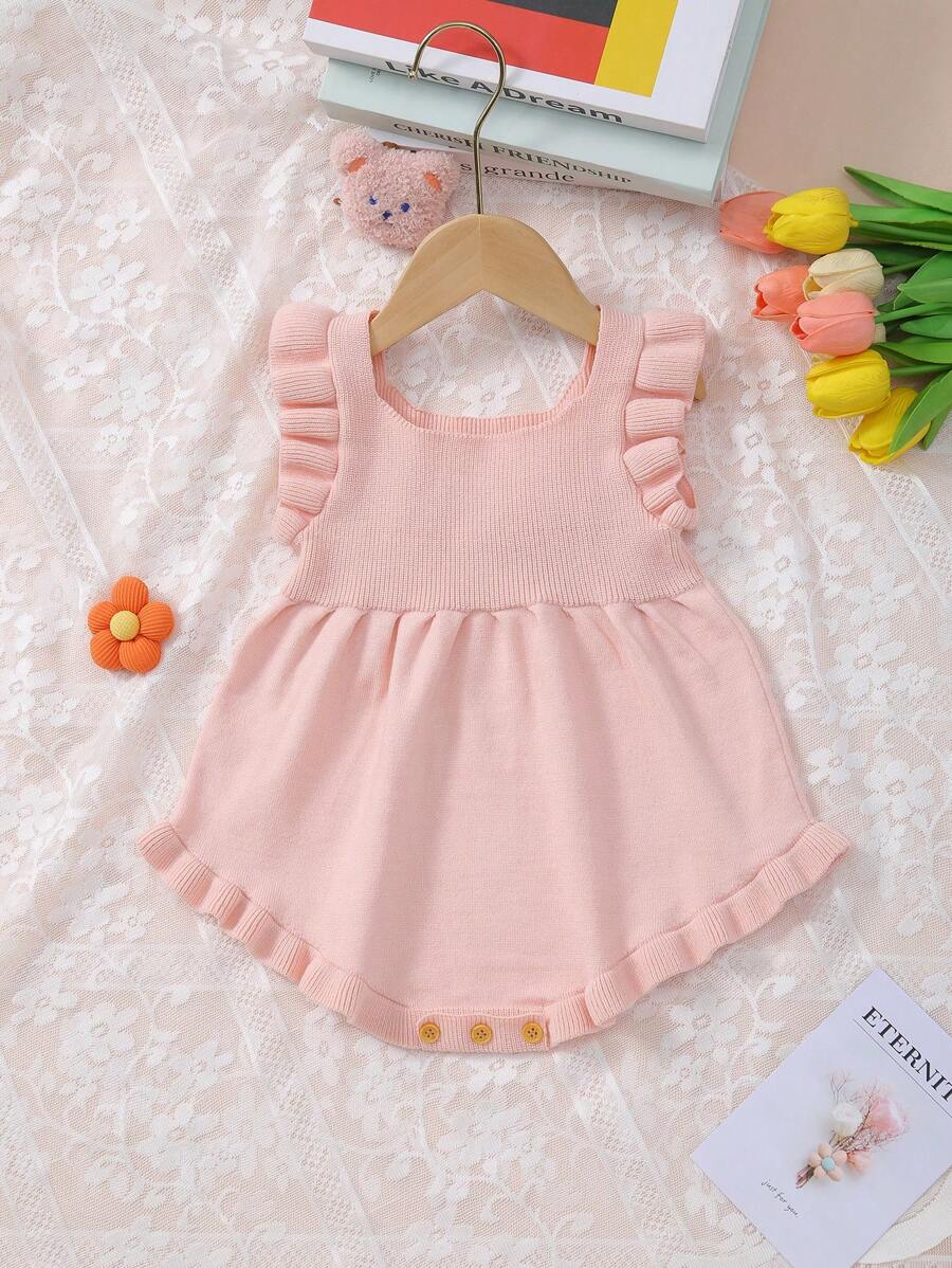 Baby Mädchen Süße gestrickte Rüschen Schnappverschluss Romper, Frühling/Sommer