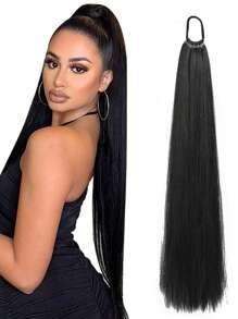 18 Inch-32 Inch Black Ponytail Extension Around Pony Tail With Hair Tie Long Synthetic Straight Braiding Hair Ponytail DIY Braided For Women Girls Daily Party - Black - View 1