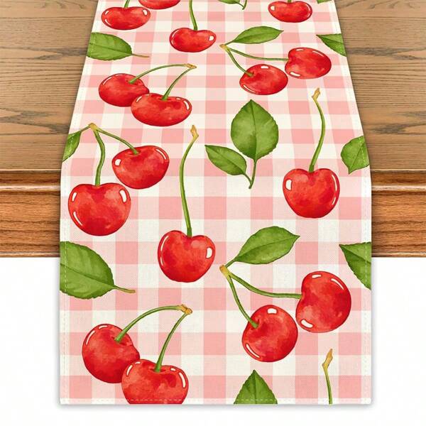 1pc, Cherry Table Runner Spring Summer Table Cover She's The Cherry On Top Party Decor Island Cherry Decorations For Home Party Table Simple Life