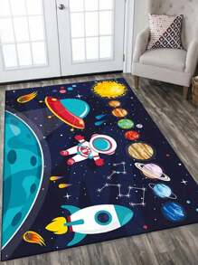 1pc Exclusive Custom Astronaut Solar System Carpet, Cute Astronaut Outer Space Carpet, Planetary Solar System Elements, Home Decor Carpet, Multifunctional Fashion Versatile Creative Home Carpet, Living Room Carpet, Bedroom Carpet, Entrance Carpet, Kitchen Carpet, Bathroom Carpet, Gaming Room Carpet, Study Room Carpet - Multicolor - View 2