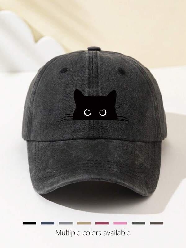 1 pieza Gorra suave de mujer con estampado de ojo de gato blanco, gorra de béisbol con estampado de animal lindo y ala ajustable, transpirable, adecuada para deportes al aire libre, campamento, viaje, regalo de vacaciones