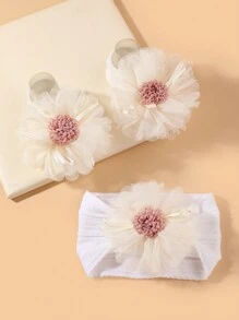 1 件头带和 1 双袜子套装，0-6 个月婴儿弹力提花尼龙头带和花卉装饰袜子，新生儿头饰礼物 - 彩色 - 查看 8