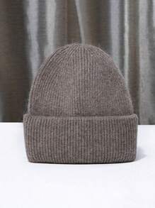 1 件休闲女士针织帽兔毛帽子女士秋冬季双层折叠加厚套头帽女孩 Skullies 无檐便帽 - 兔毛針織保暖帽 - 查看 11