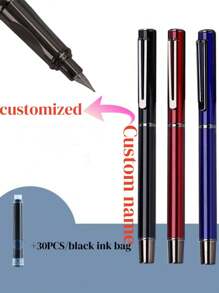 [Customized] Engraved On The Pen Shaft / Provide 1pc Elegant, Fashion, Beautiful Custom Ink Refillable Fountain Pen With 0.28mm Fine Nib / Smooth Writing, Comes With 30pcs Ink Cartridges 3.4mm In Diameter, Thoughtful Daily Writing/Calligraphy Pen, Personalized Gift For Valentine's Day, Christmas, Father's Day, Teacher's Day, Thanksgiving Back To School