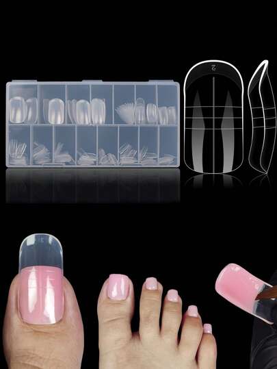150 Adet Polijel Ayak Tırnağı Uzatma Kalıpları Tam Kaplama Yeniden Kullanılabilir Akrilik Tırnak Uçları Ayak Parmakları İçin Çift Tırnak Formu Kendin Yap Manikür Tırnak Aracı