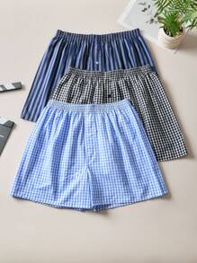 3 条装 男士经典格子条纹 Aro 裤 休闲透气平角内裤 - 彩色 - 查看 1