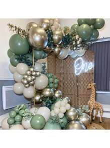 Kit de decoração para arco de balões de látex verde, dourado e creme com 157 peças, adequado para festas de aniversário, bodas, casamentos, festas de fim de ano, reuniões familiares, revelação de gênero, chá de bebê, decoração de volta às aulas