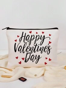 1 件情人节励志名言、爱情宣言名言心形印花旅行化妆品收纳包带拉链化妆包化妆包化妆品收纳盒化妆品收纳包化妆包，波西米亚风