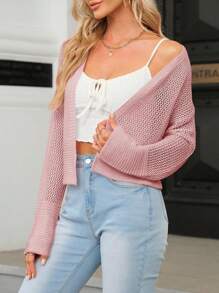 Women's Summer Perfect Boho Cropped Cardigans Lightweight Open Front Knit Outerwear - Hồng - Xem 3
