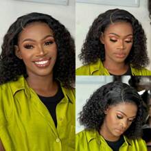 8-14 Inch 200% Short Curly Bob Wig Human Hair For Women 1B Color Bob Wig Lace Frontal Bob Wig Pre Plucked Natural Hairline 13x4 Lace Front Bob Wig Transparent Lace Brazilian Remy Human Hair Wigs - Natural Black - 查看 5