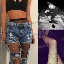 Verterosie Rhinestone Women's Pantyhose: Glitter Tights For Sexy Women - High Waist Fishnet Stockings - Black - View 6