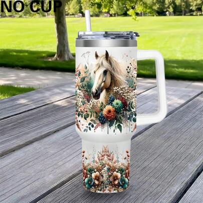 2PCS Floral Horse UV DTF Transfer Stickers For 40oz Libbey Glass Cups - Waterproof & Scratch-Resistant, Boho Flowers Horse Lover Design DIY Decoration Kit For Tumblers, Coffee Mugs & More (Cups Not Included)