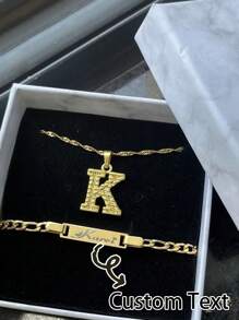 26 Peças Pulseira Personalizada Inicial de Nome em Aço Inoxidável, Presente de Joias para Aniversário e Dia dos Namorados - 18" - Visão 1