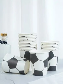10pcs/25pcs Black Soccer Balls, Golf Balls, Green Soccer Themed Disposable Paper Cups, 9-Ounce/250ml Paper Cups, Disposable Beverage Cups, Disposable Coffee Cups, Beverage Cups, Cold Drink Cups, Hot Drink Cups, Coffee Cups, Meal Cups, Birthday Party Supplies, As Well As Accessories For Birthday Parties, Weddings, Homes, And Offices - Multicolor - View 2