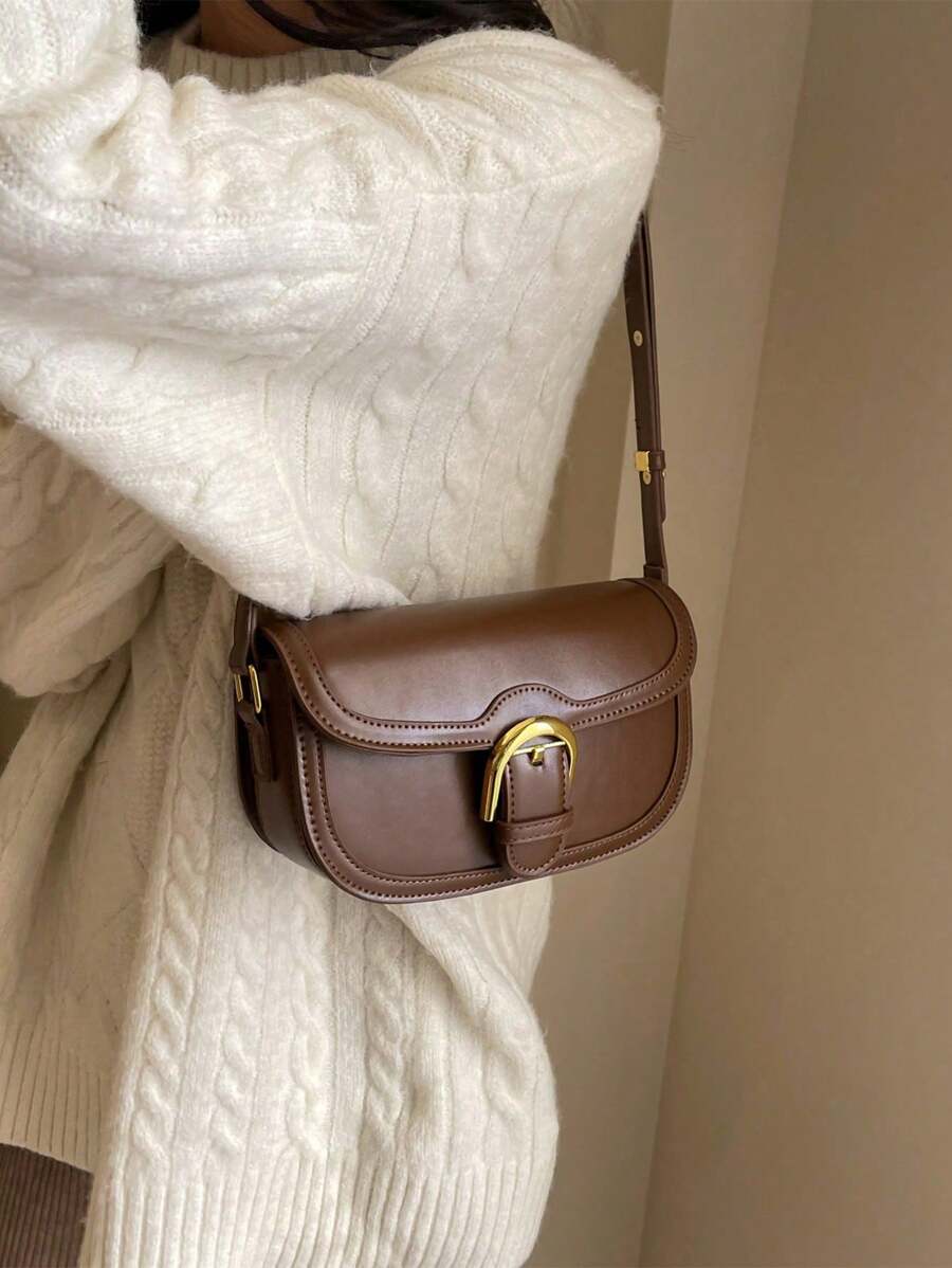 复古时尚女士百搭马鞍包，休闲单肩斜挎方形迷你包通勤包