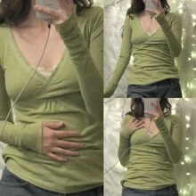 Y2k Grunge Aesthetic Clothes For Women Solid Color Long Sleeve V-Neck T Shirts Vintage Aesthetic Blouse Spring Fall Fairy Tops Grunge Clothes Harajuku Streetwear