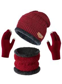 3 件套男士针织羊绒便帽、柔软保暖围巾和触摸屏手套、冬季保暖礼物冬季配饰冬季服装 - 彩色 - 查看 11