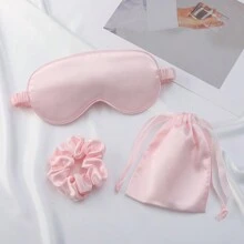 3 Pieces Set: Faux Silk Sleep Set, Including Eye Mask, Pouch And Travel/Sleep Hair Scrunchie,School,Back To School,Travel,Travel Essentials,Home Essentials,Eye Mask,Sleep Mask - Multicolor - View 14