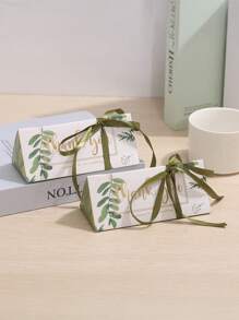 3/5 pièces Boîtes à bonbons triangulaires en forme de feuille, boîtes-cadeaux pour biscuits de mariage avec rubans, pour décoration de fête de fiançailles et d'anniversaire