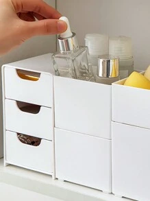 1 件迷你桌面收纳盒，带 3 个隔层，珠宝口红抽屉化妆品收纳盒，简易 3 层抽屉收纳盒，桌面收纳盒