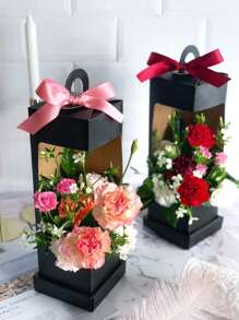 1pc Valentine's Day Flower Bouquet Packaging Box, Fresh Flower Gift Box, Floral Arrangement Box, Flower DIY Gift Bag, Flower Shop Packaging Supplies, Valentine's Day Wedding Party Gift Box - Black - View 2