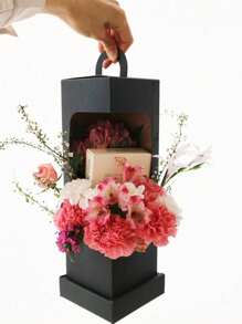 1pc Valentine's Day Flower Bouquet Packaging Box, Fresh Flower Gift Box, Floral Arrangement Box, Flower DIY Gift Bag, Flower Shop Packaging Supplies, Valentine's Day Wedding Party Gift Box - Black - View 4