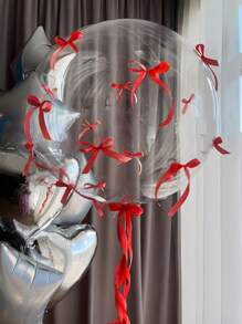58pcs/Set Transparent Balloon, 20 Inch Bubble Balloon, With Pink Bows And Ribbons, Suitable For Weddings, Birthday Parties, Proposals, Holiday Gatherings, Outdoor Photo Backgrounds