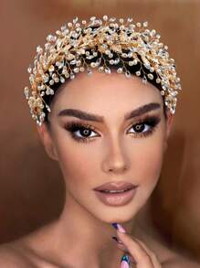 Elegant Pearl & Crystal Rhinestone Bridal Headband, Chic Bride Or Bridesmaid Headdress For Wedding, Party, Prom - A - View 8