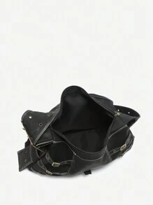 1pc Women's Vintage Y2K Western Distressed Maillard Leather Shoulder Underarm Bag, With Metal Decor, Adjustable Strap, Suitable For Street, Dating, Party - màu đen - Xem 8