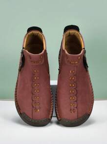 New Designer Men's Fashion Vintage Style Boots, Solid Color Versatile Handmade Casual Shoes With Side Zipper, Lightweight Soft Comfortable Shoes, Non-Slip Flat Shoes, Loafers, Low-Top Ankle Boots, Suitable For Outdoor, Spring/Summer/Autumn - Red - View 7
