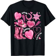 Valentine Day Western Cowgirl Cowboy Xoxo Heart T-Shirt, Women's Loose Fit Drop Shoulder T-Shirt